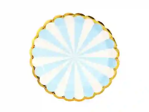 Plato Bordes Dorados 17 Cm 10 Pcs Celeste