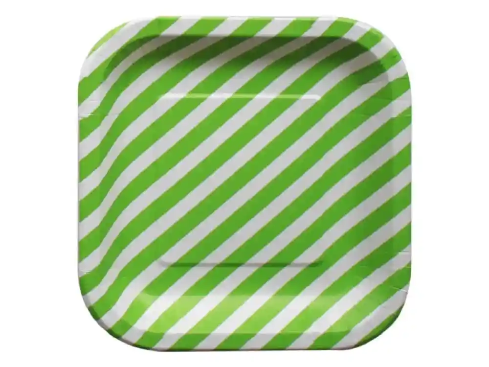Plato Cuadrado Rayas 22 Cm X 10 Verde Lima