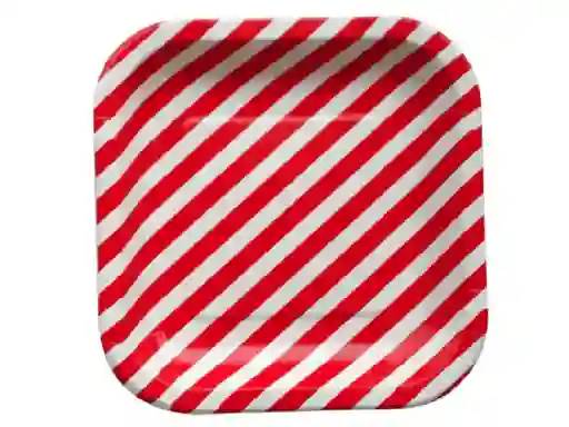 Plato Cuadrado Rayas 22 Cm X 10 Rojo