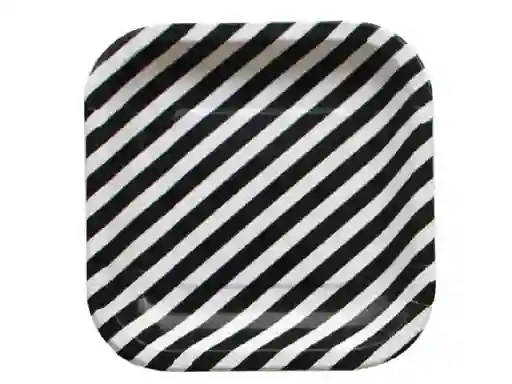 Plato Cuadrado Rayas 22 Cm X 10 Negro