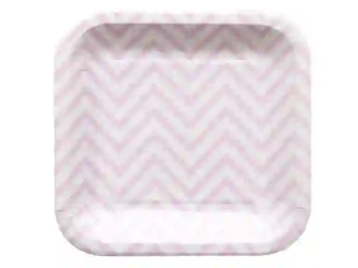 Plato Cuadrado Chevron 22 Cm X 10 Rosado