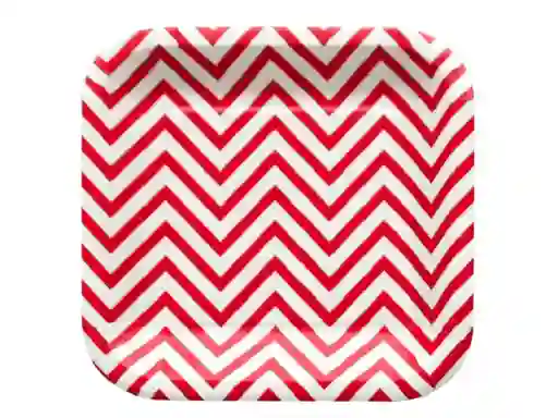 Plato Cuadrado Chevron 22 Cm X 10 Rojo