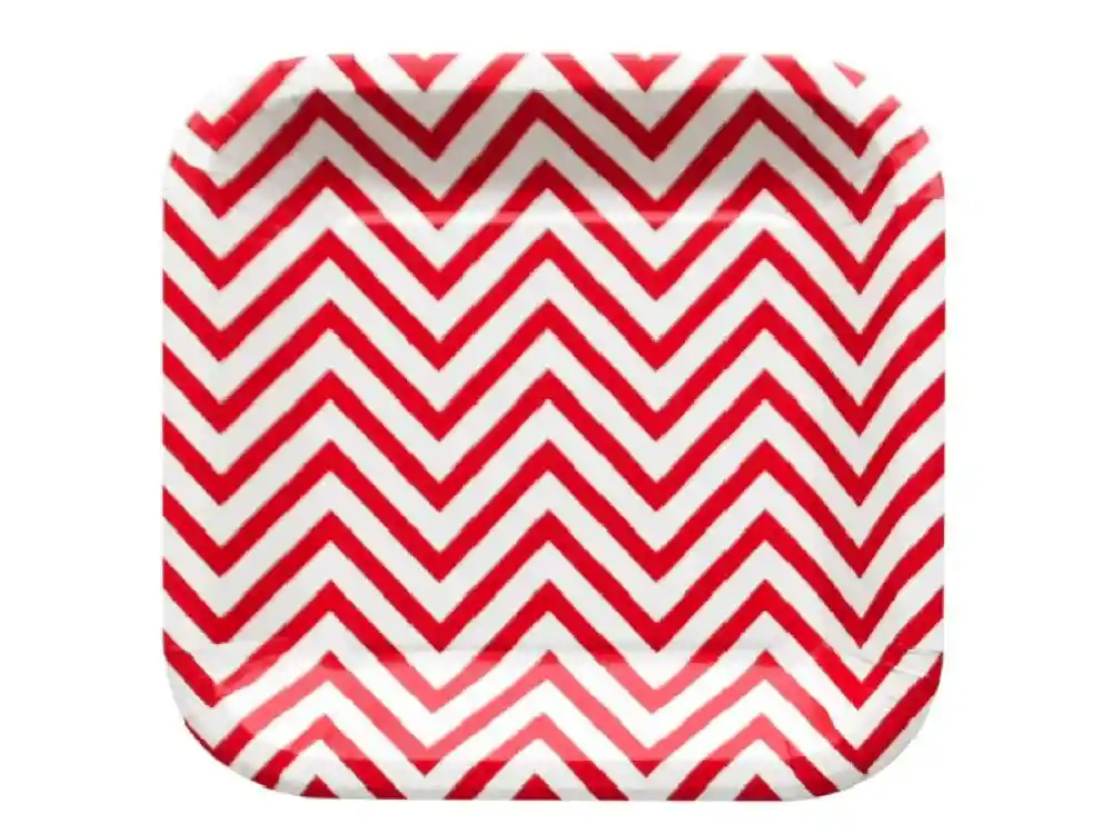 Plato Cuadrado Chevron 22 Cm X 10 Rojo