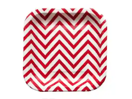 Plato Cuadrado Chevron 17 Cm X 10 Rojo