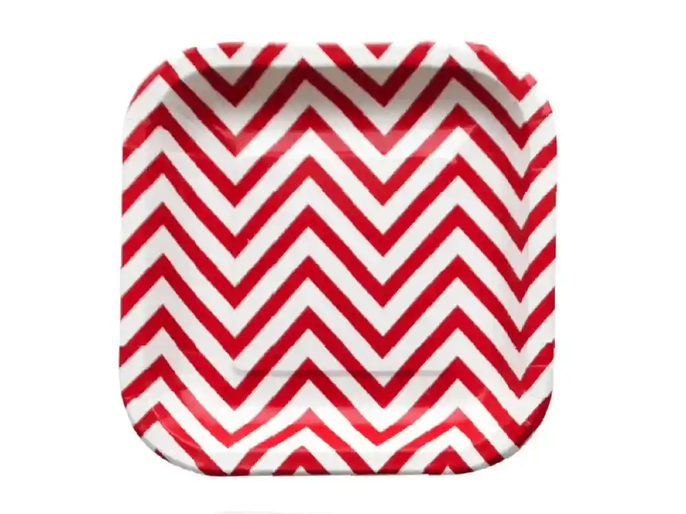 Plato Cuadrado Chevron 17 Cm X 10 Rojo