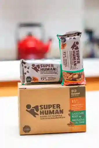 Caja 10 Unidades Super Human Chocolate Belga Y Mantequilla De Maní
