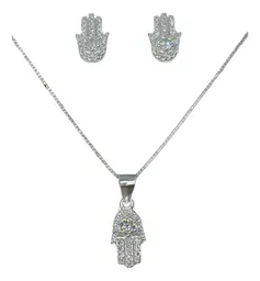 Conjunto Collar Aros Mano De Fatima Plata 925 Circones Caja Regalo