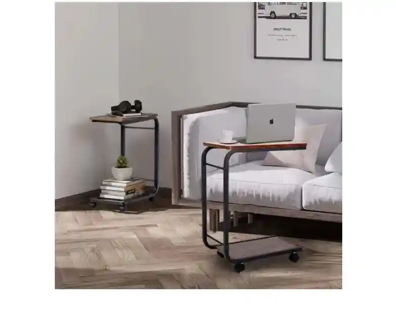Mesa Auxiliar Latera De Madera Con Ruedas Mesita Notebook