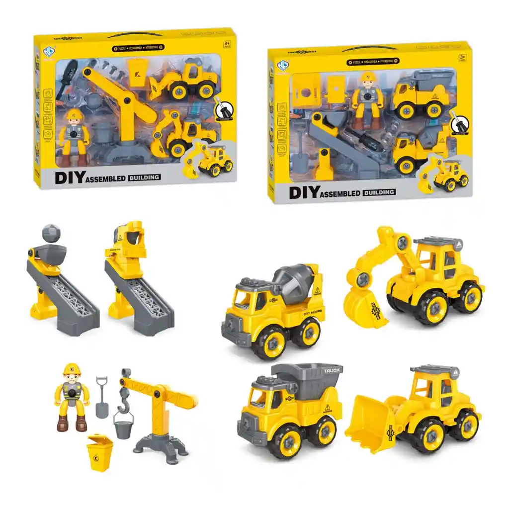 Vehiculos Y Grua De Construccion Armables Con Figura