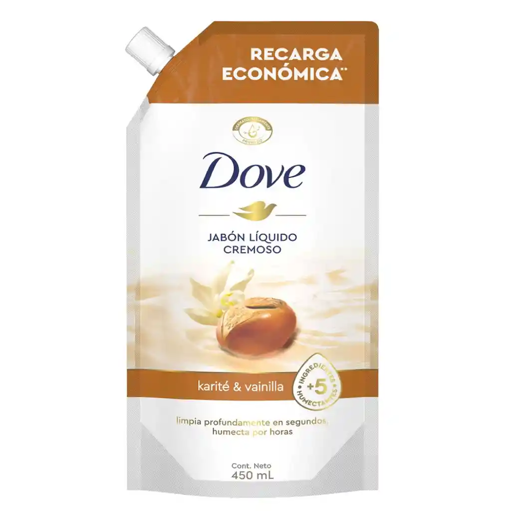 Dove Jabón Líquido Cremoso Karite & Vainilla. Recarga Económica 450ml