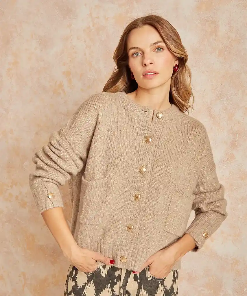 Chaleco Boho Clásico L Beige