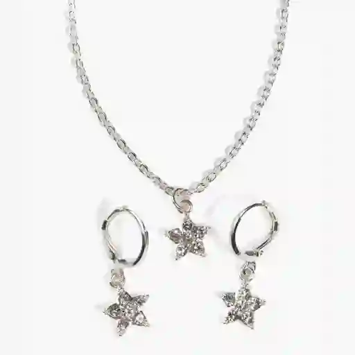 Set Collar Y Aros Con Estrellas Plateado