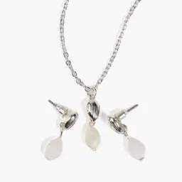 Set Collar Y Aros Perla Plateado