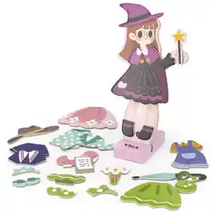 Magnético Vestir Niña Madera