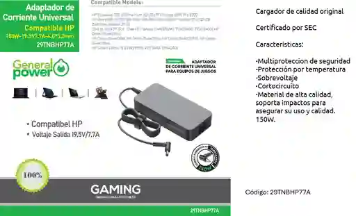 Cargador Notebook Gamer General Power Hp 4.5×3.0mm 19.5v/7.7a 150w