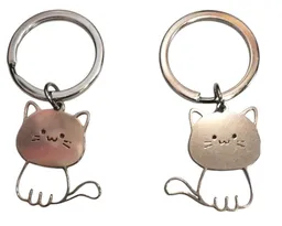 Conjunto De 2 Llaveros De Acero Inoxidable Con Forma De Gato.