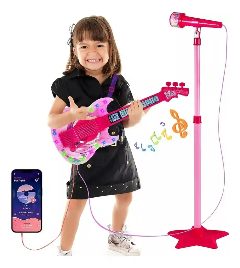 Guitarra Juguete Musical Con Micrófono Karaoke Para Niños
