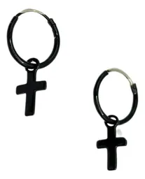 Aro Argolla Cruz Colgante Esmaltado Negro Plata 925 Mas Caja