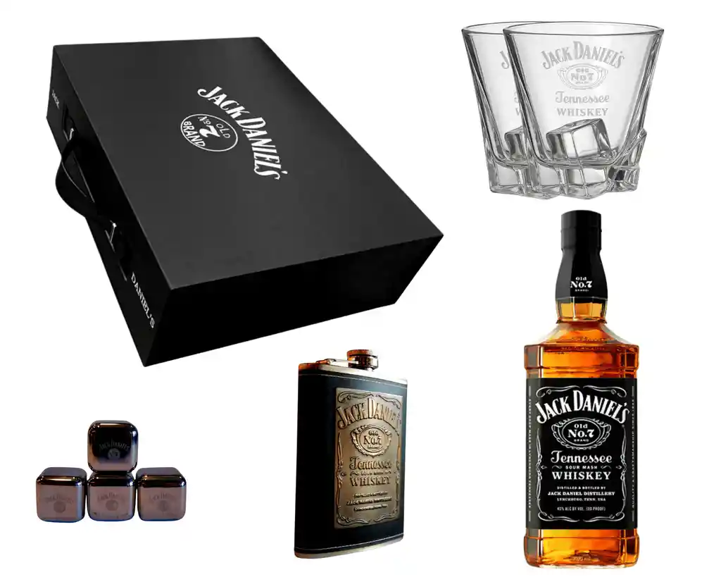Pack Regalo Maletín Whisky Jack Daniels N7 Petaca Vasos