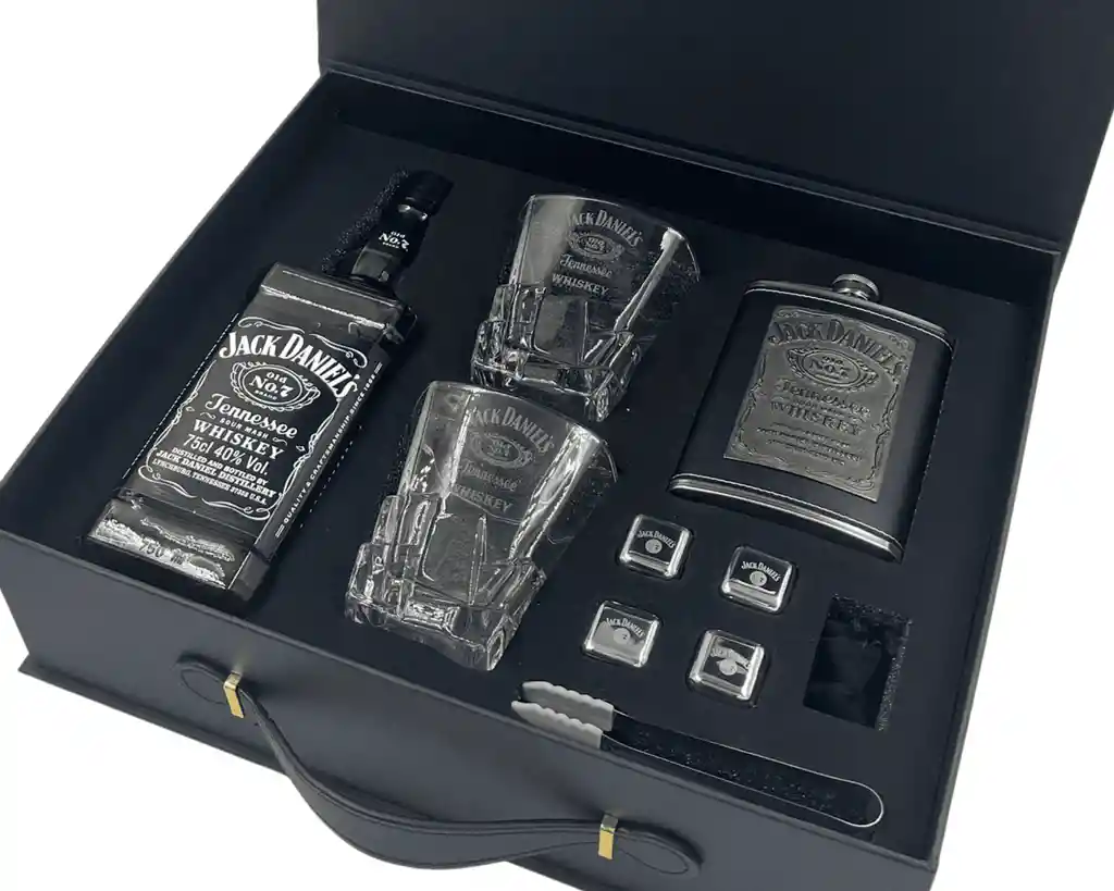 Pack Regalo Maletín Whisky Jack Daniels N7 Petaca Vasos