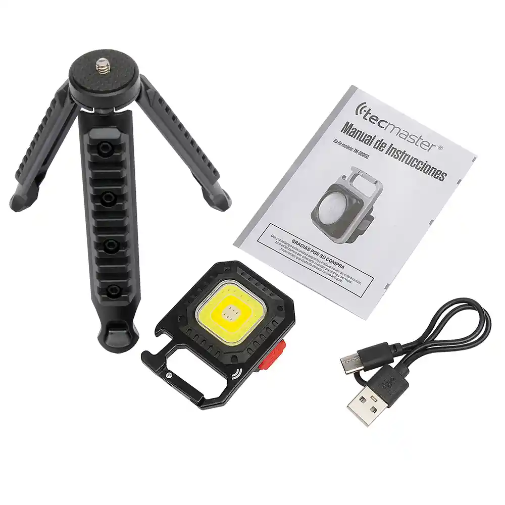 Tecmaster Linterna Mini Light Outdoor, Recargable Tipo-c + Imán + Trípode, Color Negro