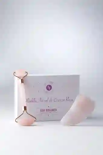 Rodillo Facial Cuarzo Rosa + Piedra Gua Sha
