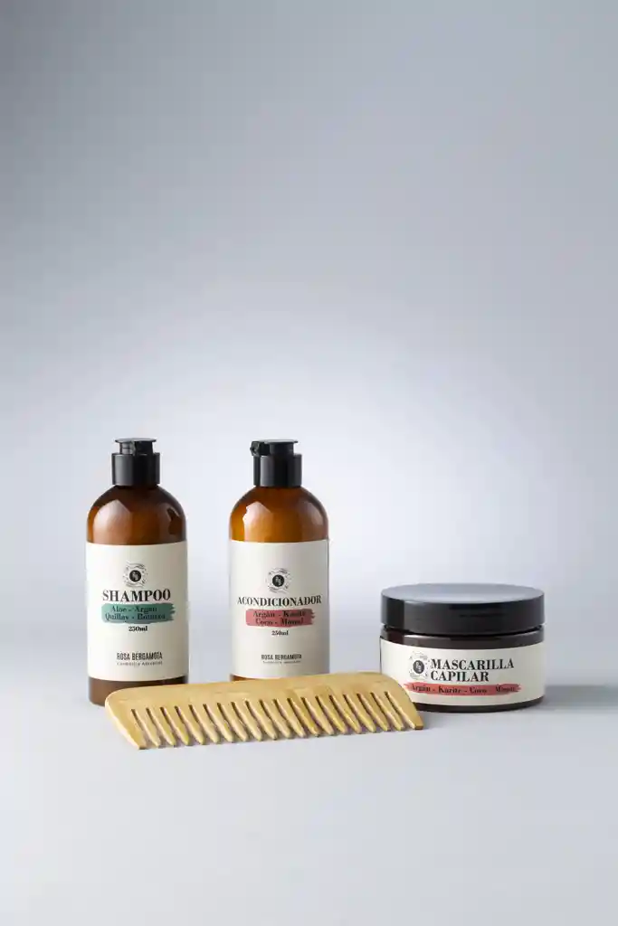 Pack Capilar: Shampoo Acondicionador 250ml + Mascarilla Capilar + Peineta De Madera De Regalo