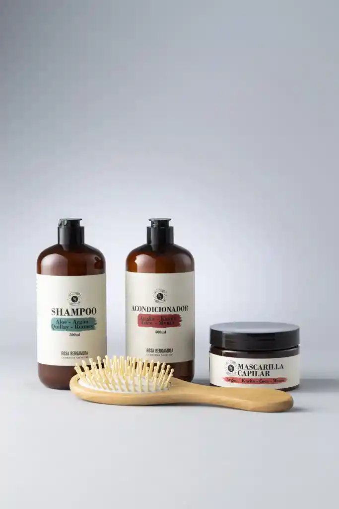 Pack Capilar: Shampoo Acondicionador 500ml + Mascarilla Capilar + Cepillo De Madera De Regalo