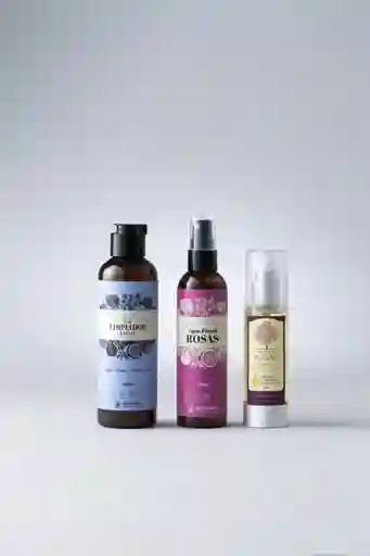 Pack Rutina Facial Básica Gel Limpiador Agua Rosas Y Aceite Argán
