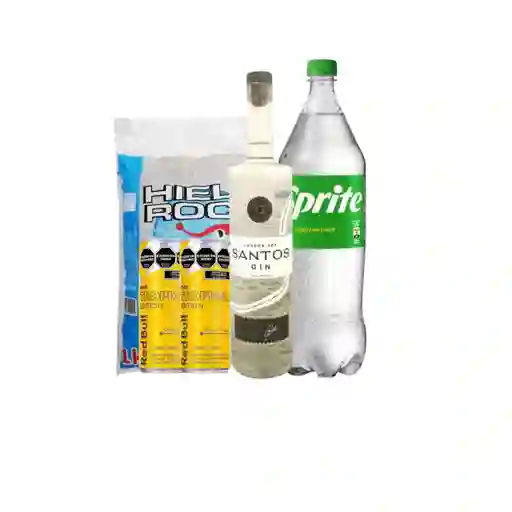 Promo Tropical Gin: Gin Santos + 2 Redbull Yellow + Sprite + Hielo 1kg