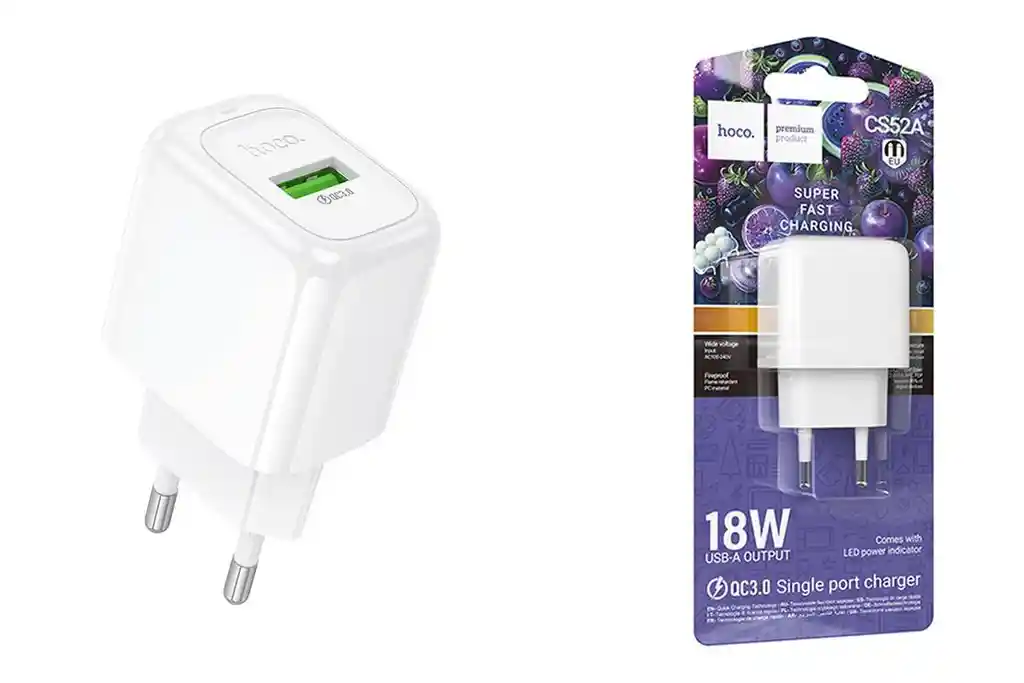 Cargador Adaptador Puerto Usb Qc3.0 18w Solo - Hoco Cs52a