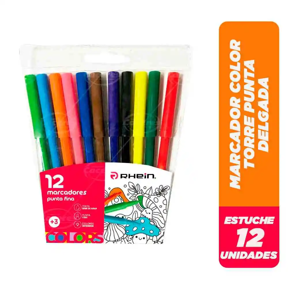 Marcadores Escolar Punta Delgada 12 Colores