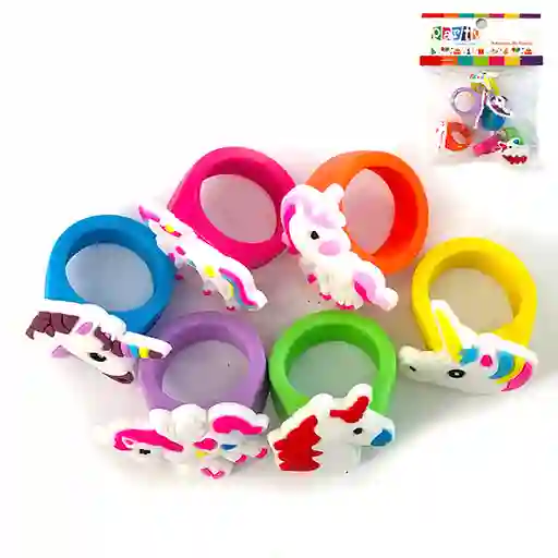 Chiche Anillos Goma Unicornio - 6 Unidades