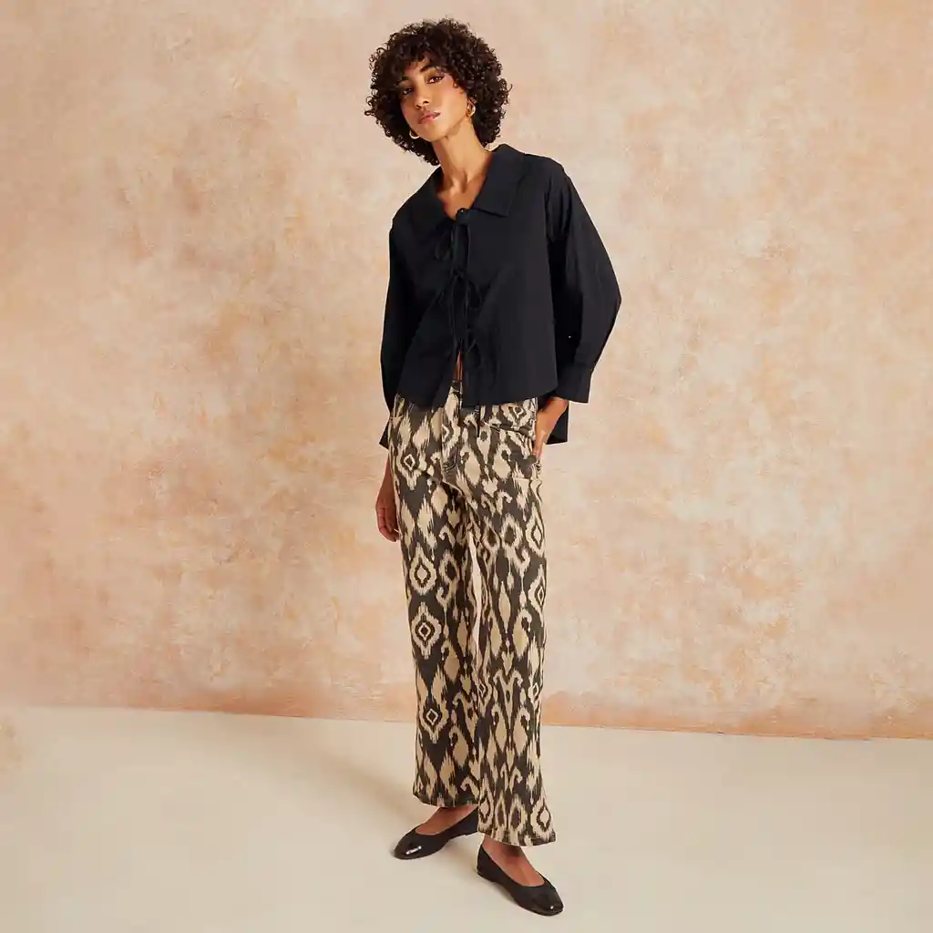 Pantalón Boho Estampado 34 Negro