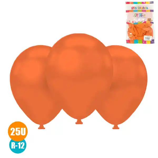 Globo 12 M.g. Metal Naranja X 25