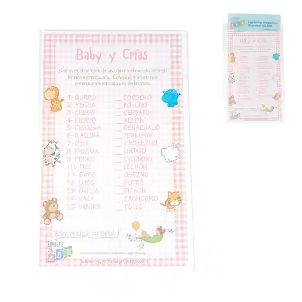 Juego Baby Shower Crias Niña 6 Unidades