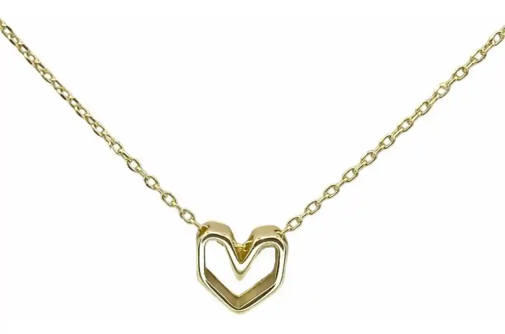Collar Corazon Juvenil Baño Oro 18 Kl Mas Caja Regalo