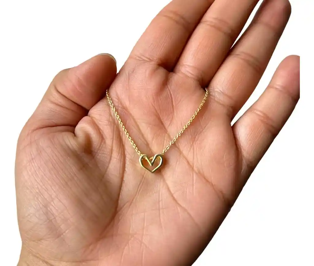 Collar Corazon Juvenil Baño Oro 18 Kl Mas Caja Regalo