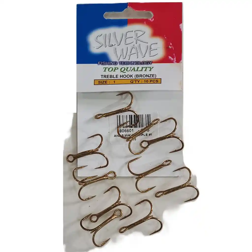 Anzuelo Silve Wave Triple #1 30mm 1,3gr Con Ojo Bronce Sobre Con 10 Anzuelos Pesca
