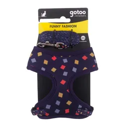 Set De Arnés Y Correa Azul Marino Con Estampado Geométrico Para Gatos Talla Os