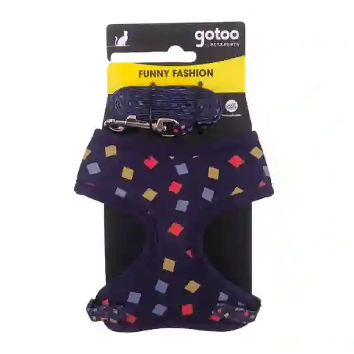 Set De Arnés Y Correa Azul Marino Con Estampado Geométrico Para Gatos Talla Os