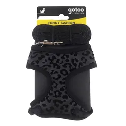 Set De Arnés Y Correa Con Estampado De Leopardo Negro Para Gatos Talla Os