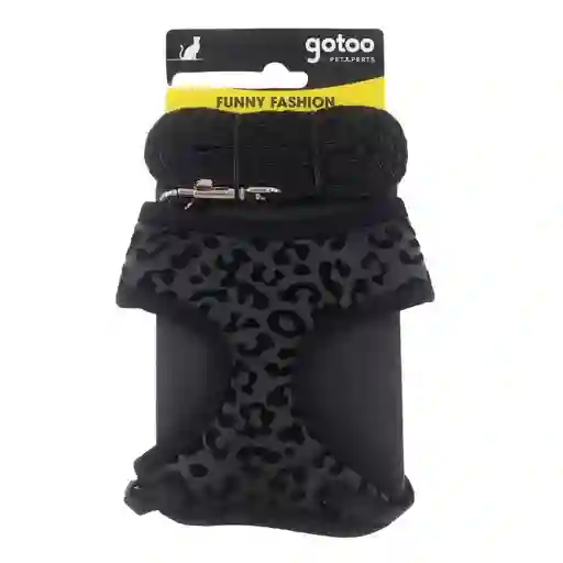 Set De Arnés Y Correa Con Estampado De Leopardo Negro Para Gatos Talla Os