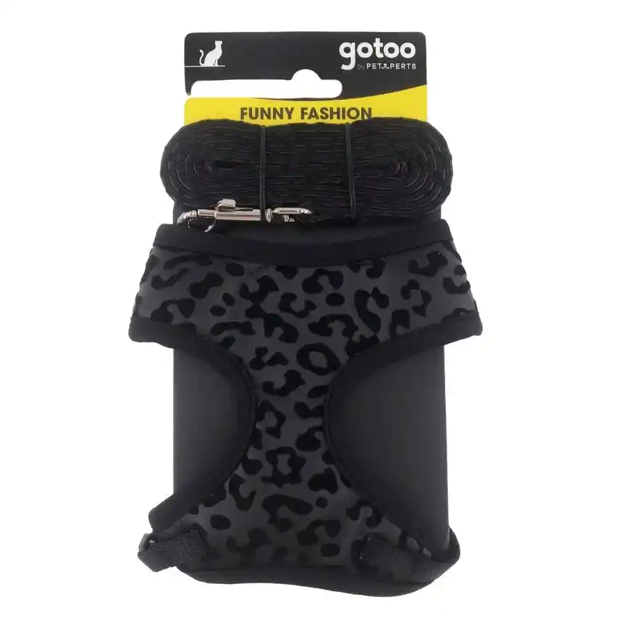 Set De Arnés Y Correa Con Estampado De Leopardo Negro Para Gatos Talla Os