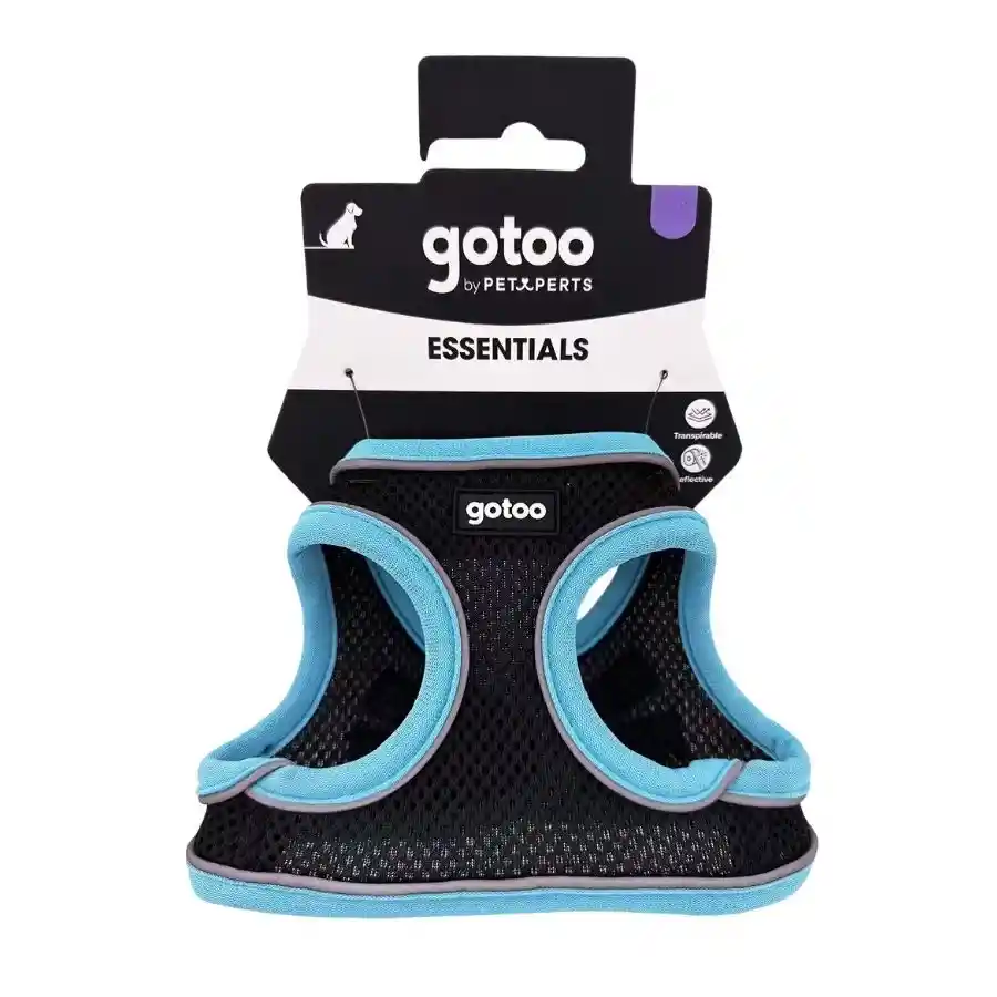 Arnés Turquesa Y Negro De Malla Con Costuras Reflectantes Para Perros Talla M