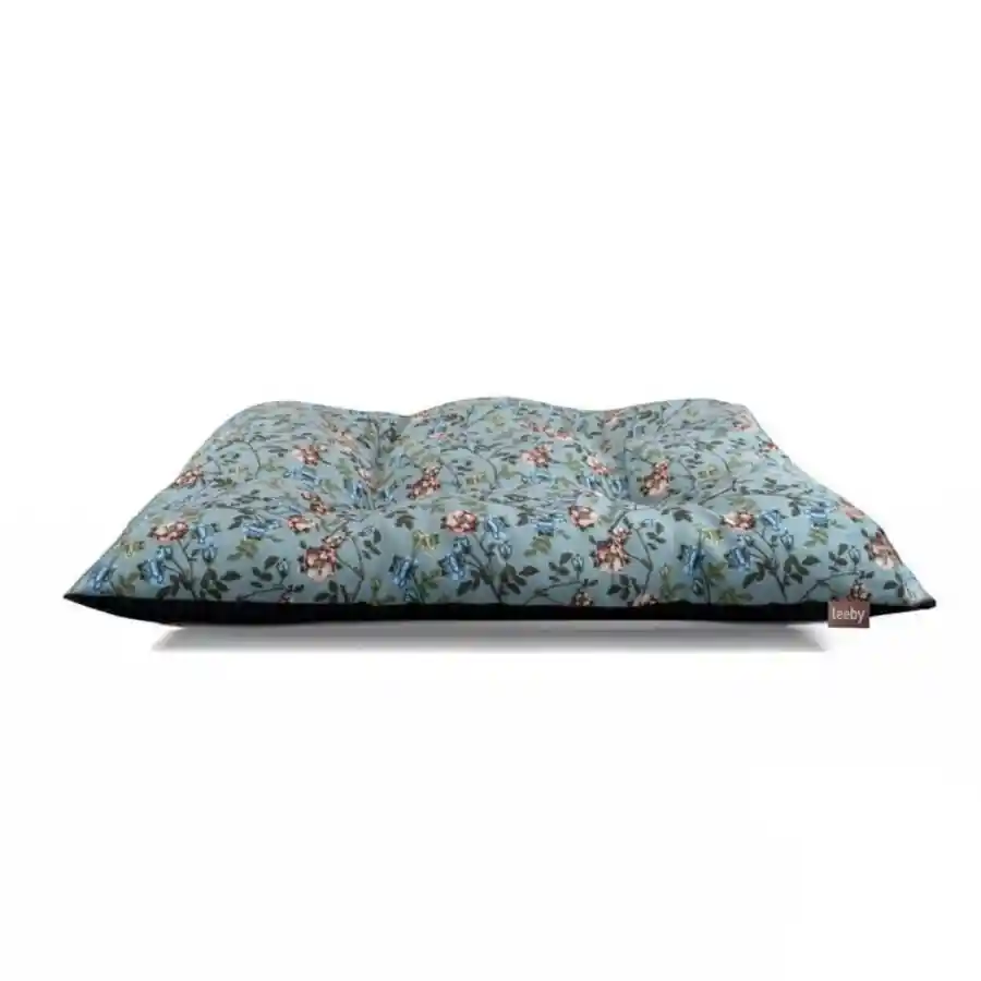 Leeby Cojín Acolchado Turquesa De Flores Para Perros Talla L