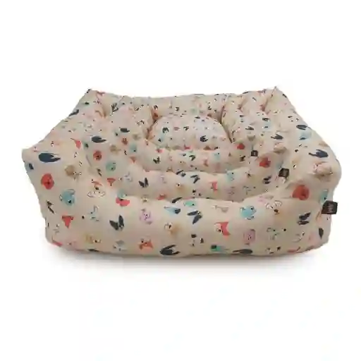 Leeby Cuna Desenfundable Beige Estampado Cómic Para Perros Talla L