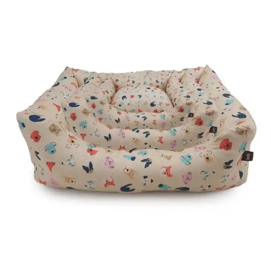 Leeby Cuna Desenfundable Beige Estampado Cómic Para Perros Talla L