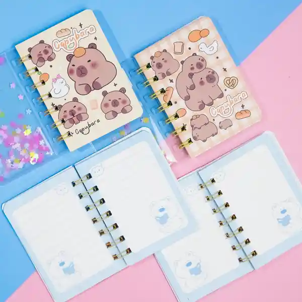 Mini Libreta Argollada Con Brillo Y Diseños De Capibaras, 60 Hojas, ( Diseños Al Azar )