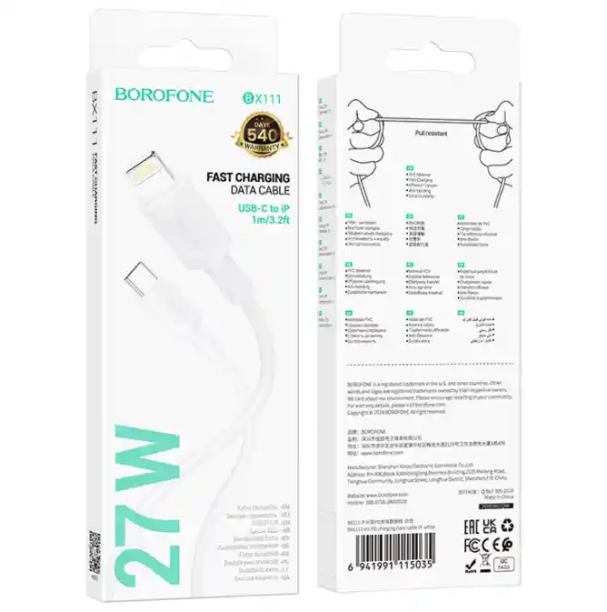 Cable De Carga Usb-c A Lightning Borofone Bx111 27w